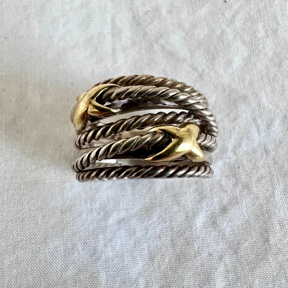 David Yurman Two Tone Double X Crossover Ring
